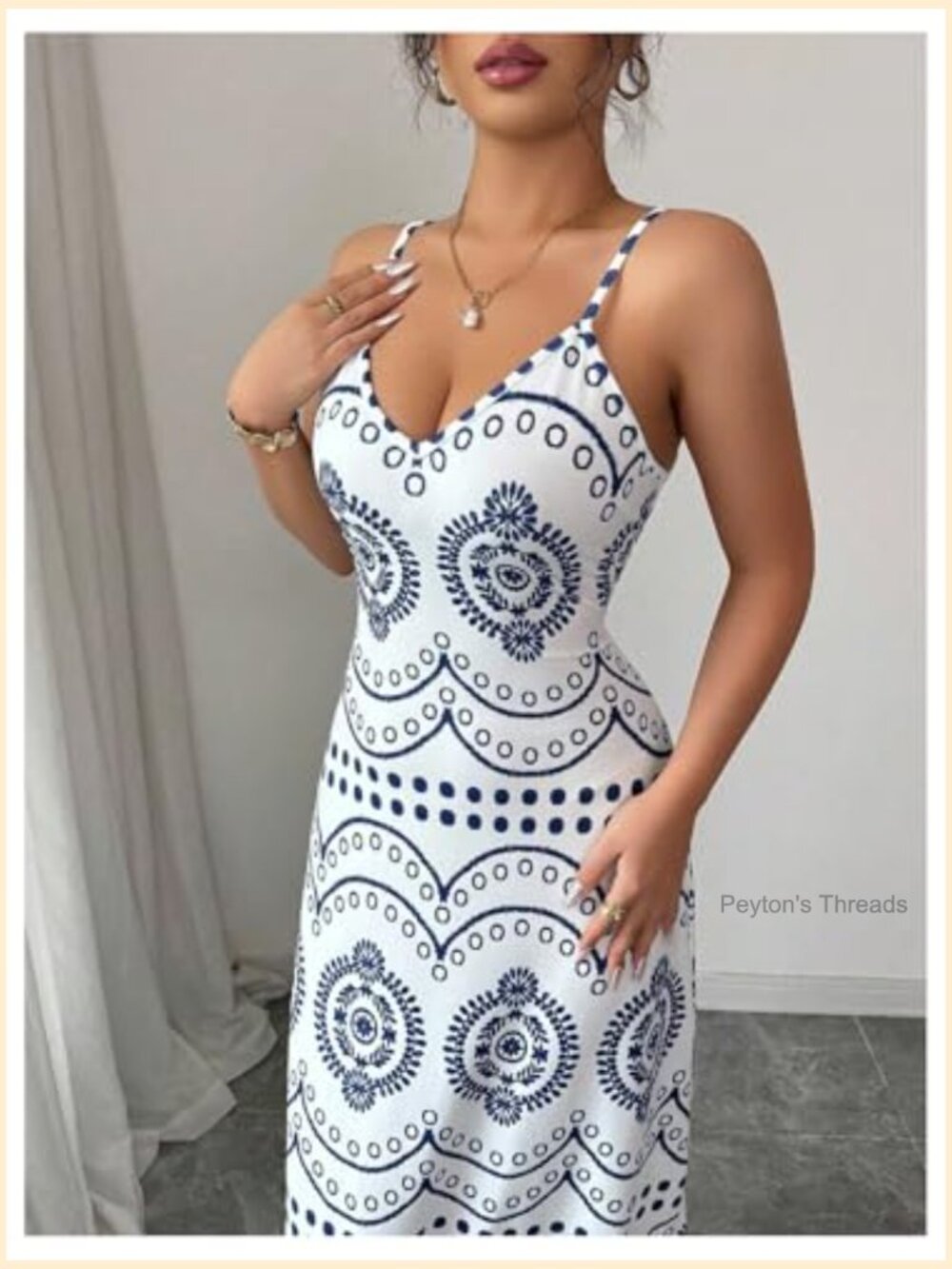Graphic Print Deep V Neck Maxi Dress Sleeveless Summer - Picture 3 of 5